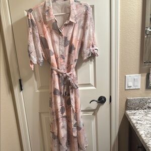 Floral Pink and Gray Midi Dress